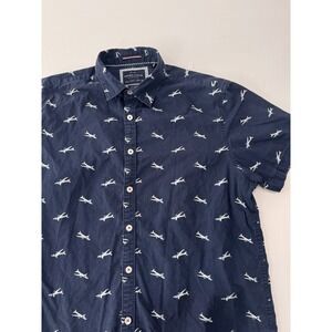 Denim & Flower Ricky Singh Mens Large Slim Fit Airplane Print Button Up Shirt